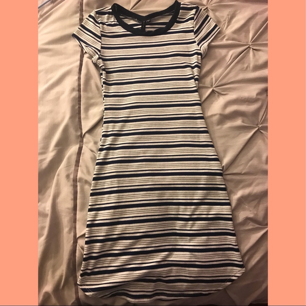 Navy/White/Gray Striped Bodycon Dress